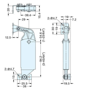 S/S Back Panel Mount Spring Loaded Lid Stay - Light Duty