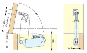 S/S Back Panel Mount Spring Loaded Lid Stay - Light Duty